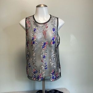 Black Sheer Floral Embroidered Twinkle Top S Festival Club Sexy Romantic
